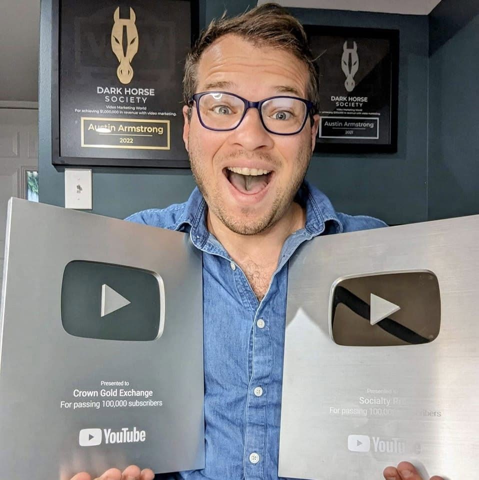 Austin Armstrong with his YouTube creator awards